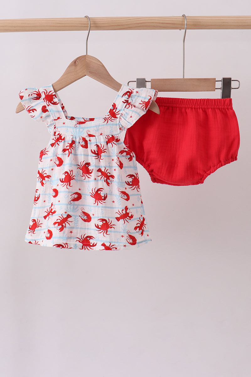 Lobster print muslin bloomer set