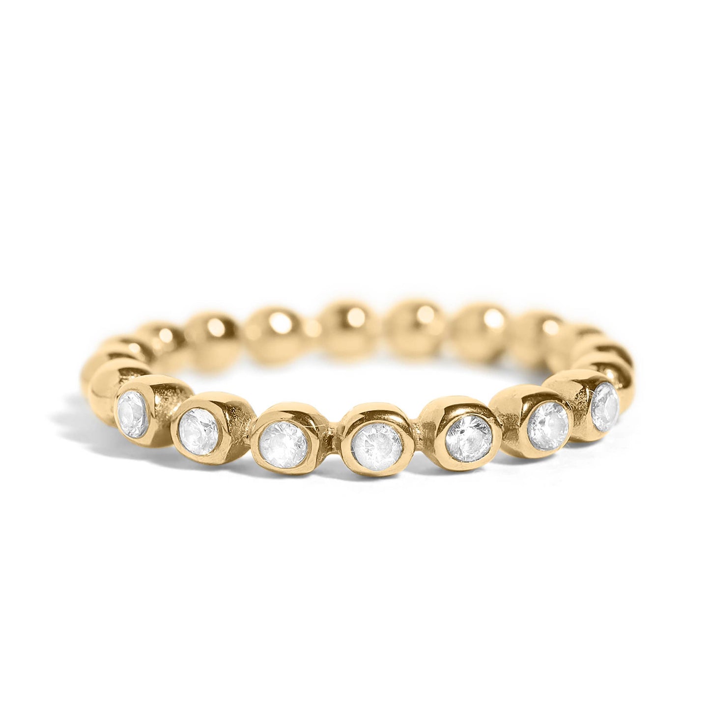 18k Gold PVD Coated Beaded Stainless Steel CZ Stacking Ring: Black / 6