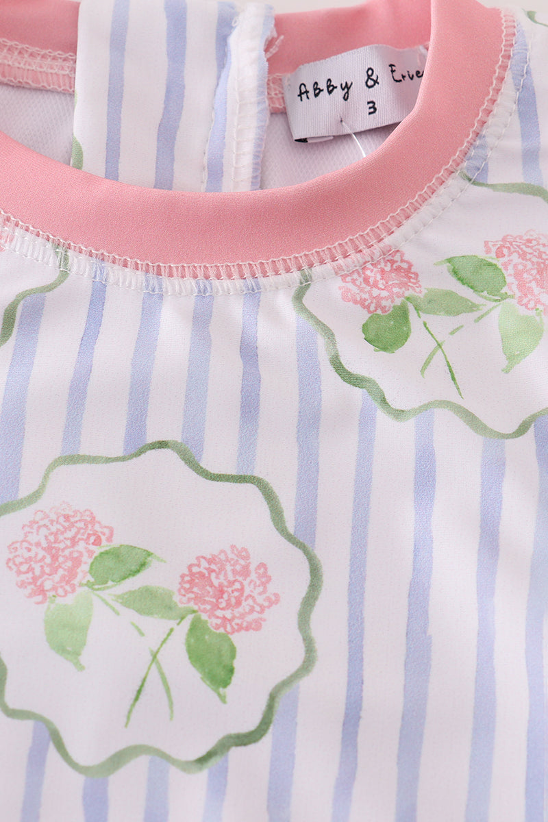 Floral stripe long sleeve swimsuit UPF50+