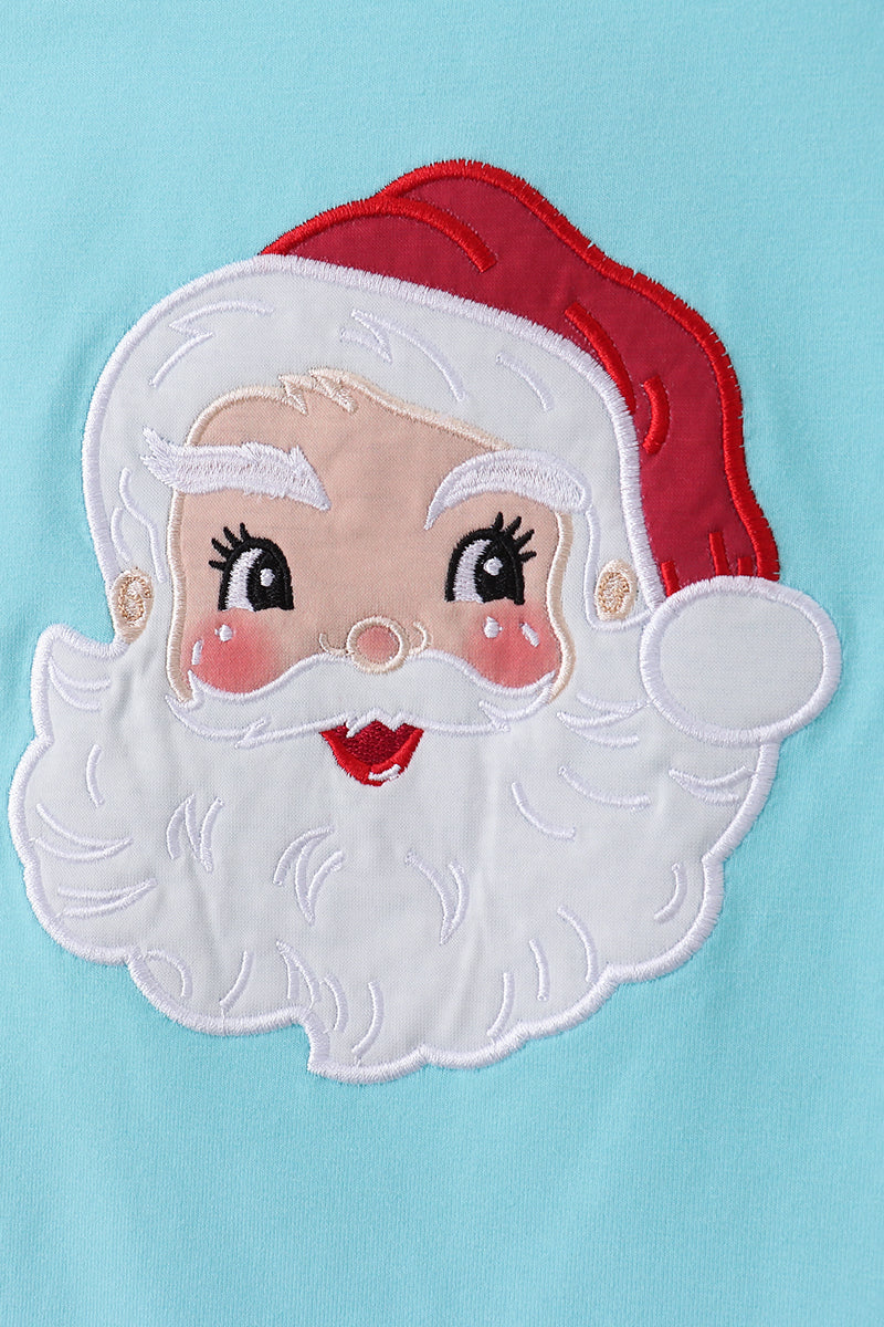 Blue christmas santa claus applique ruffle pants set