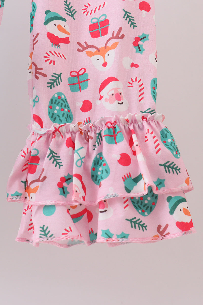 Blue christmas santa claus applique ruffle pants set