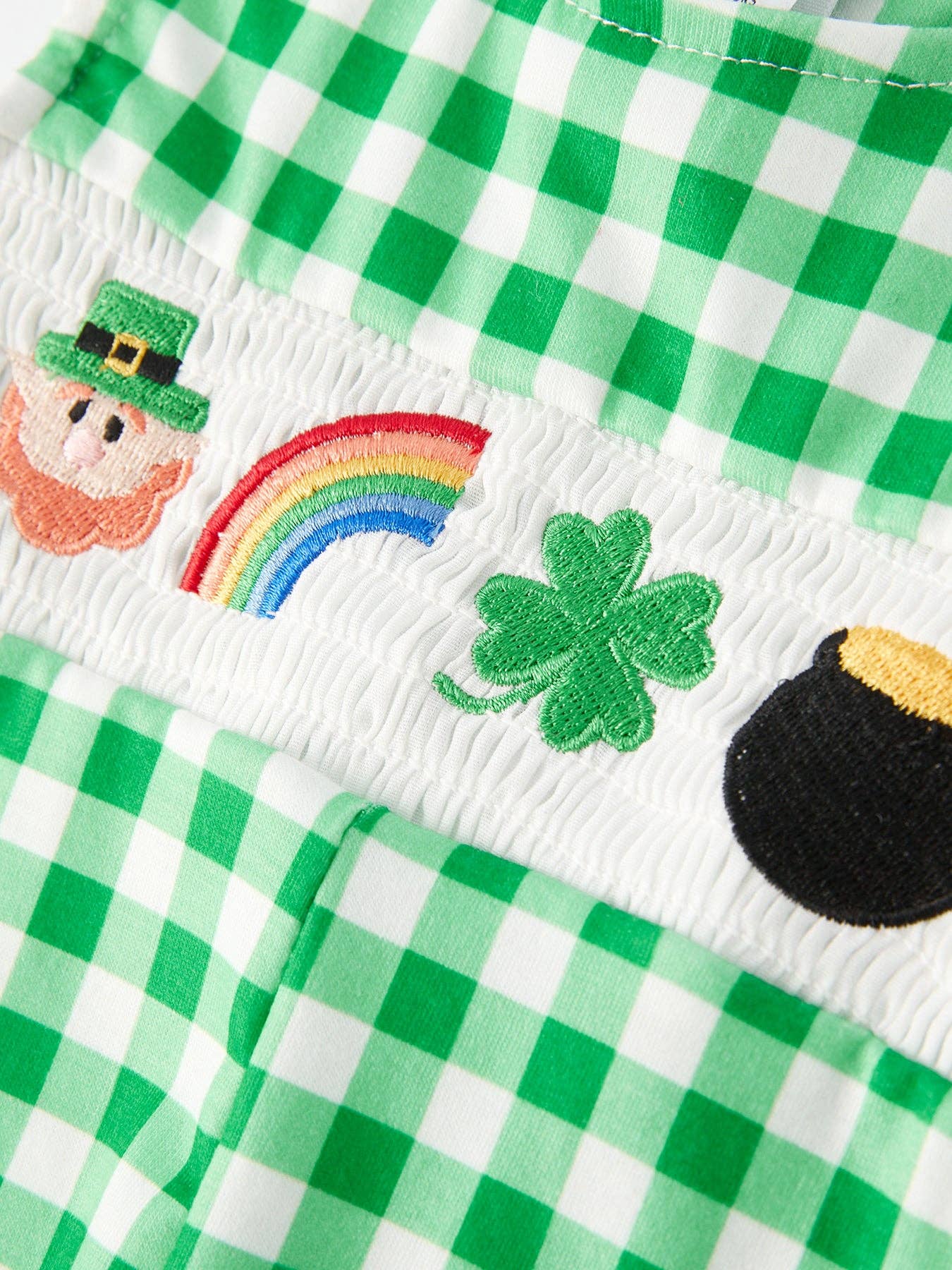 St. Patrick's Day Smocking Embroidered Green Plaid Boys' Romper: 12M