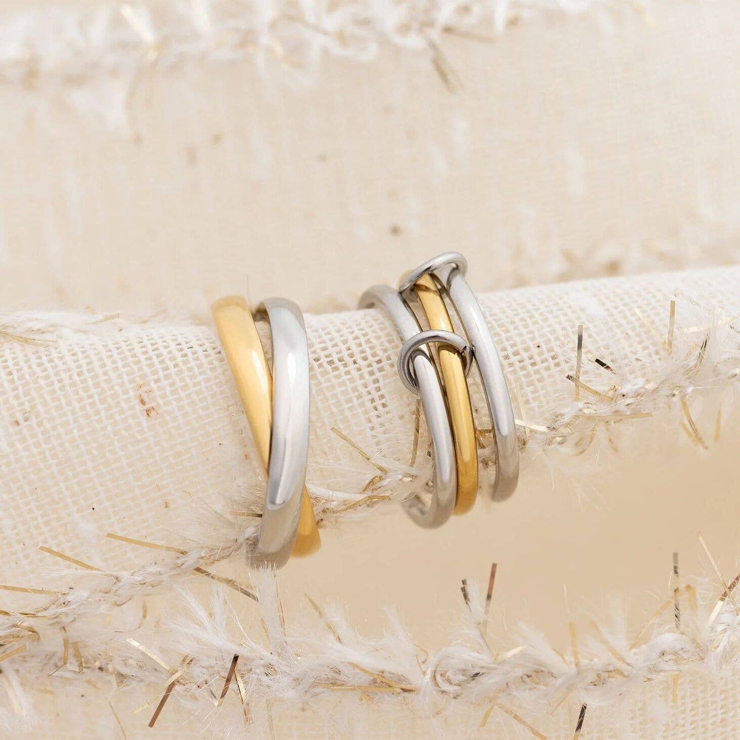 18K Gold Stainless Steel Mixed Metal Triple Intertwined Ring: Mixed Metal / 8