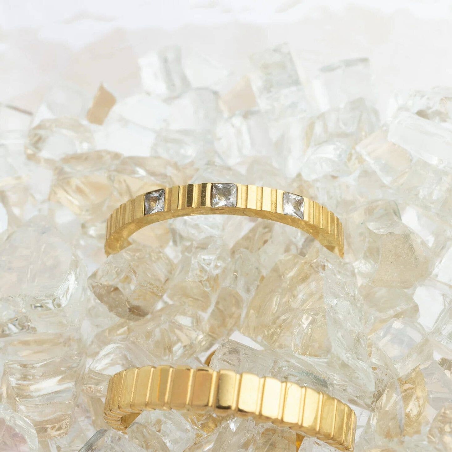18K Gold PVD Stainless Steel Fluted Stacking Ring: Gold / 7