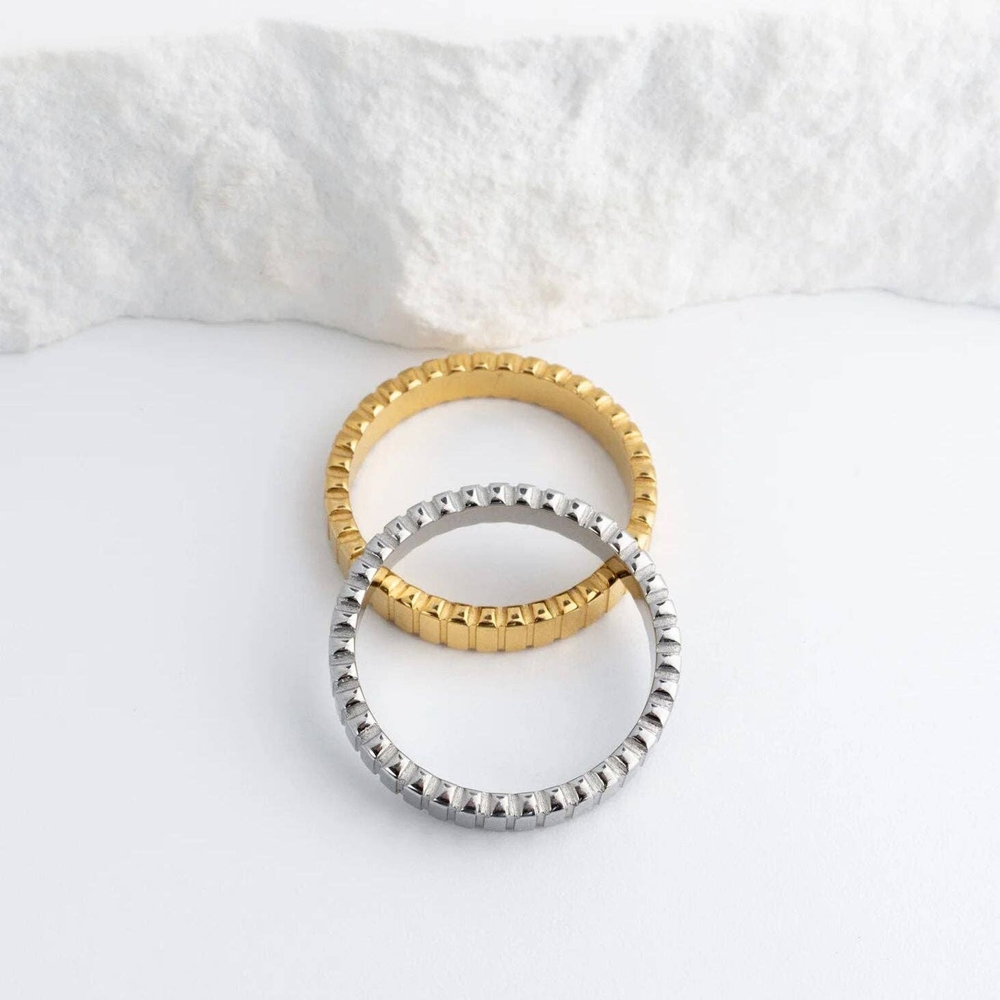 18K Gold PVD Stainless Steel Fluted Stacking Ring: Gold / 7