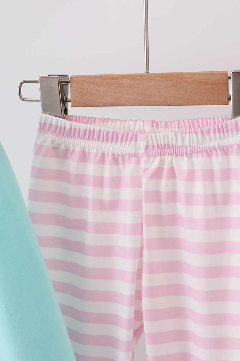 Blue gingerbread applique pants set