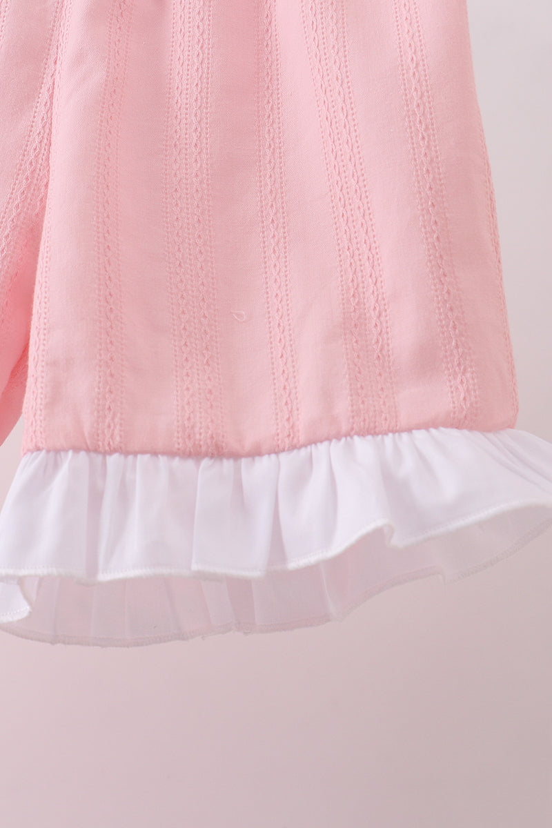 Pink cross jacquard embroidery shorts set