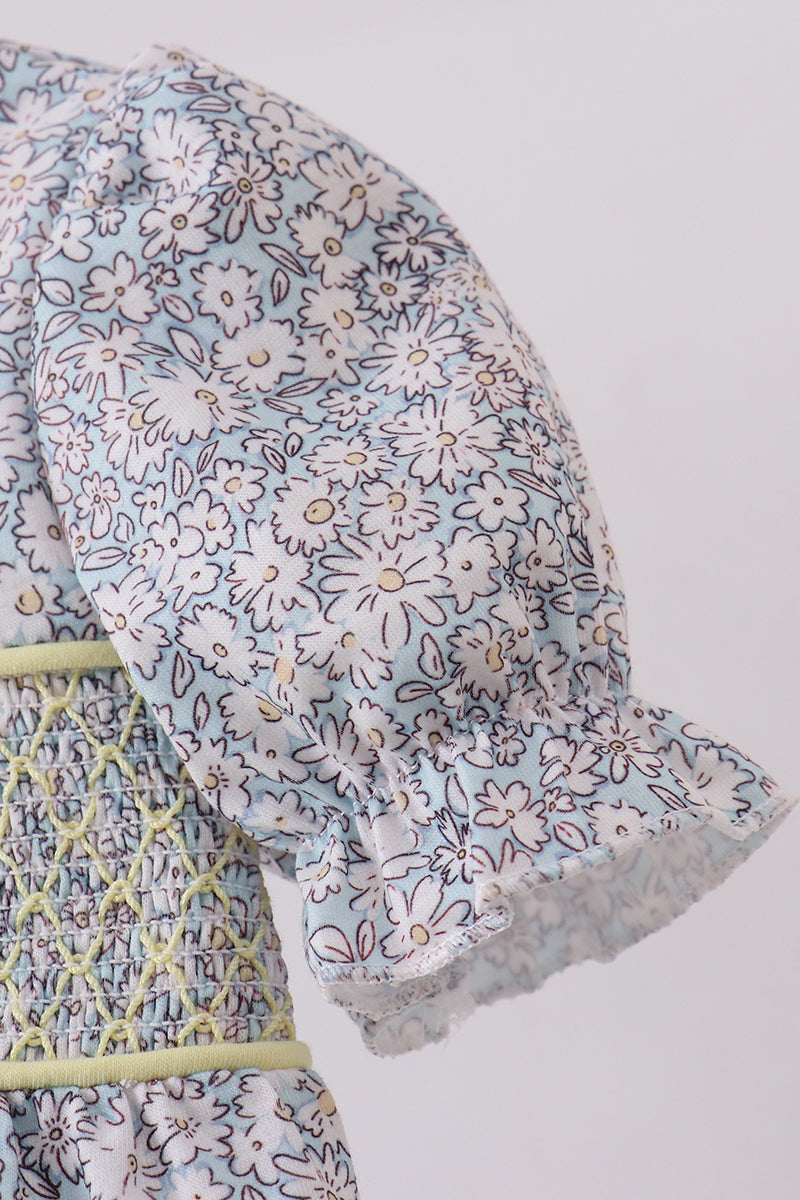 Floral bunny smocked bubble