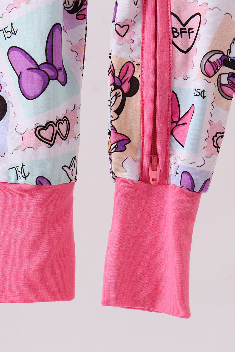 Pink character bamboo romper