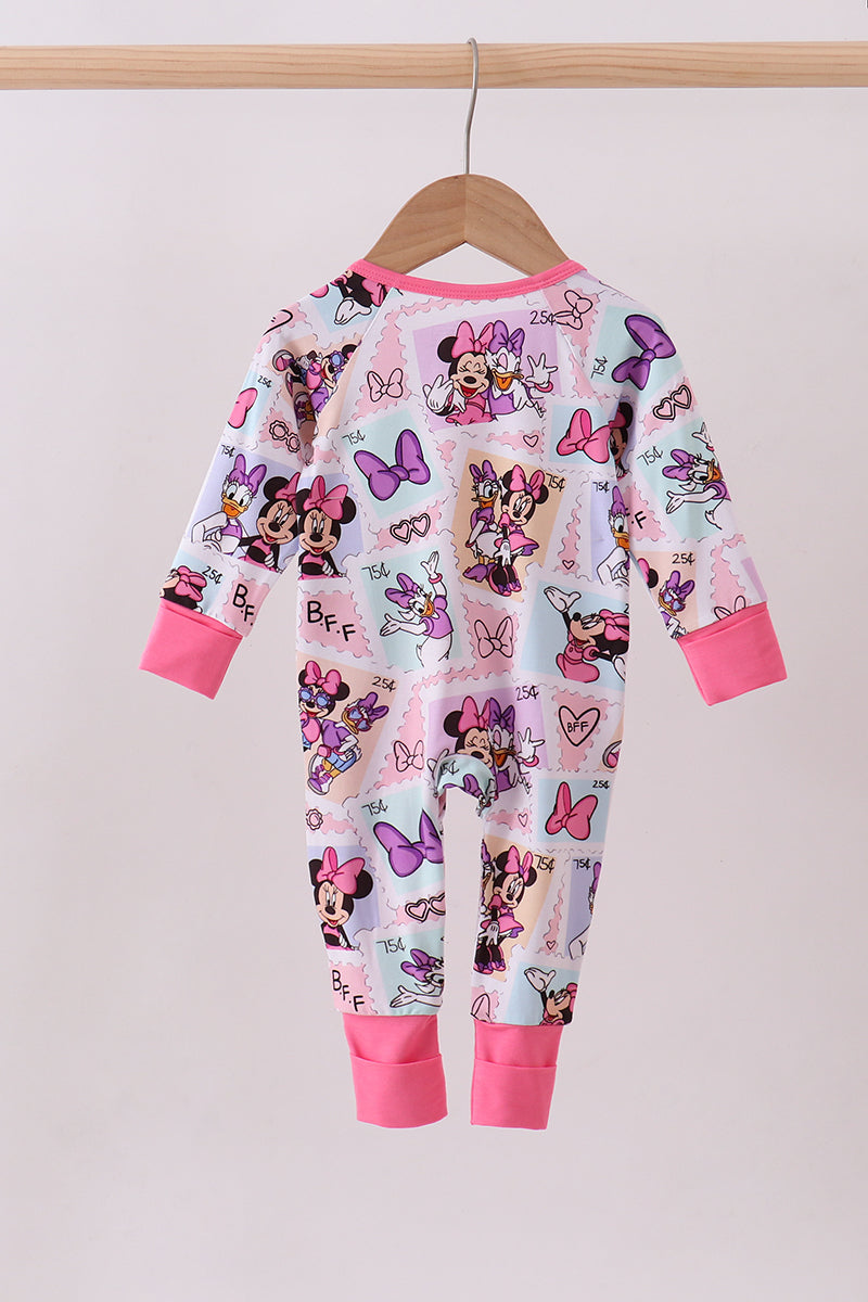 Pink character bamboo romper
