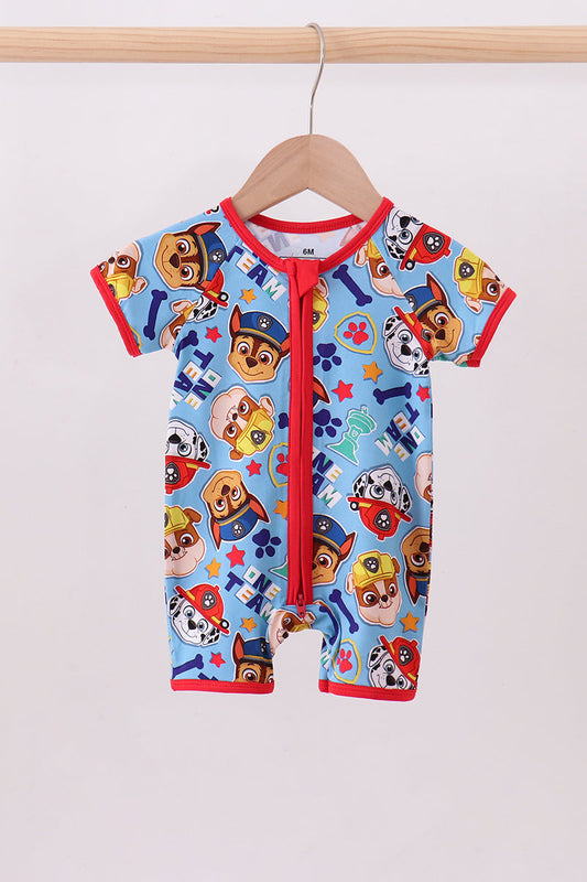 Blue character bamboo romper