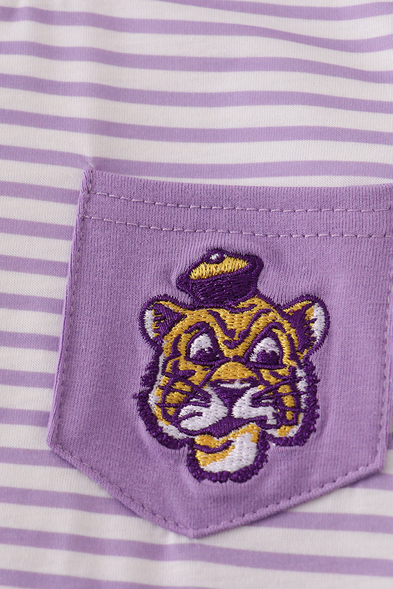 Purple LSU embroidery stripe top