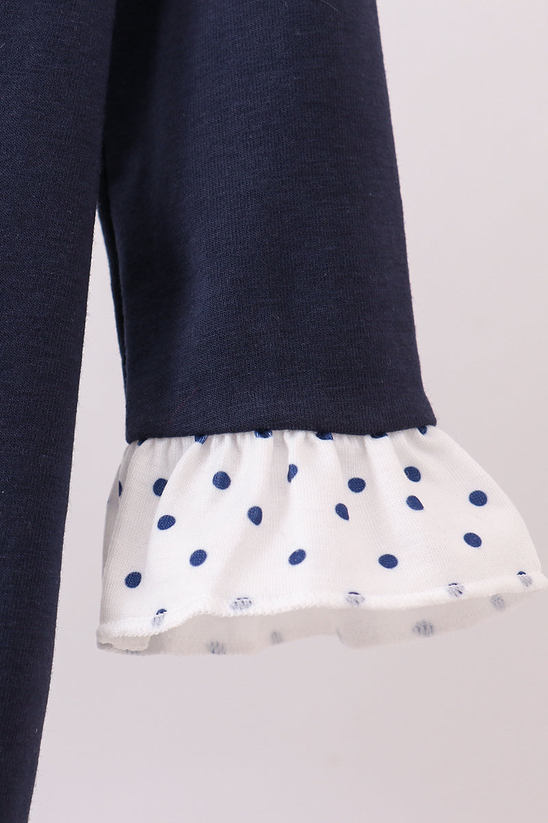 Navy nativity embroidery ruffle romper