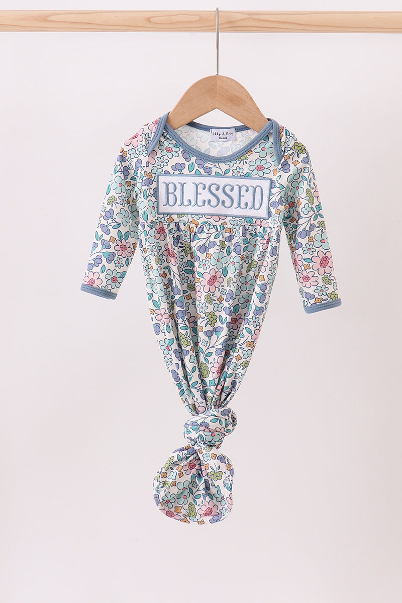 Blue floral blessed embroidery gown
