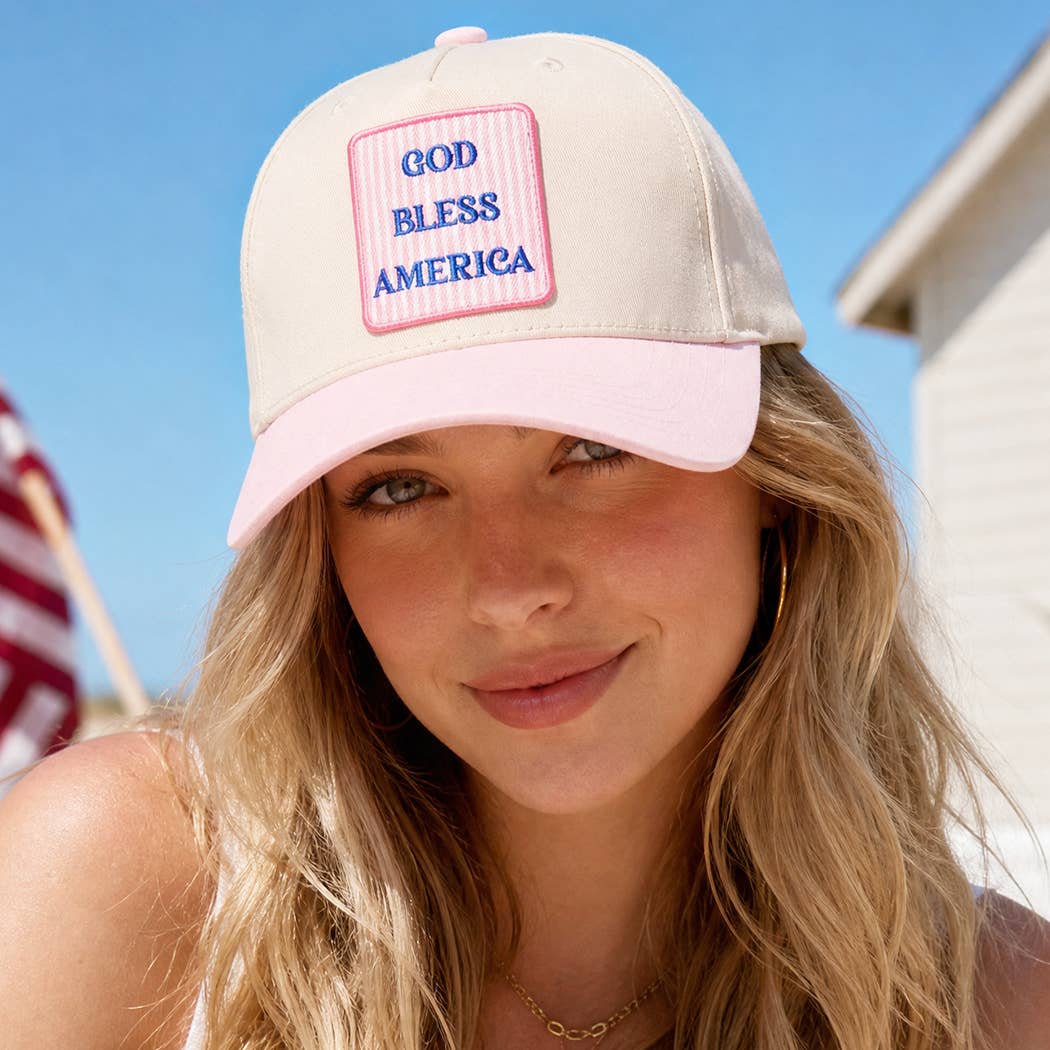 GOD BLESS AMERICA Embroidered Patch Two Tone Trucker Hat: SKY BLUE / ONE SIZE