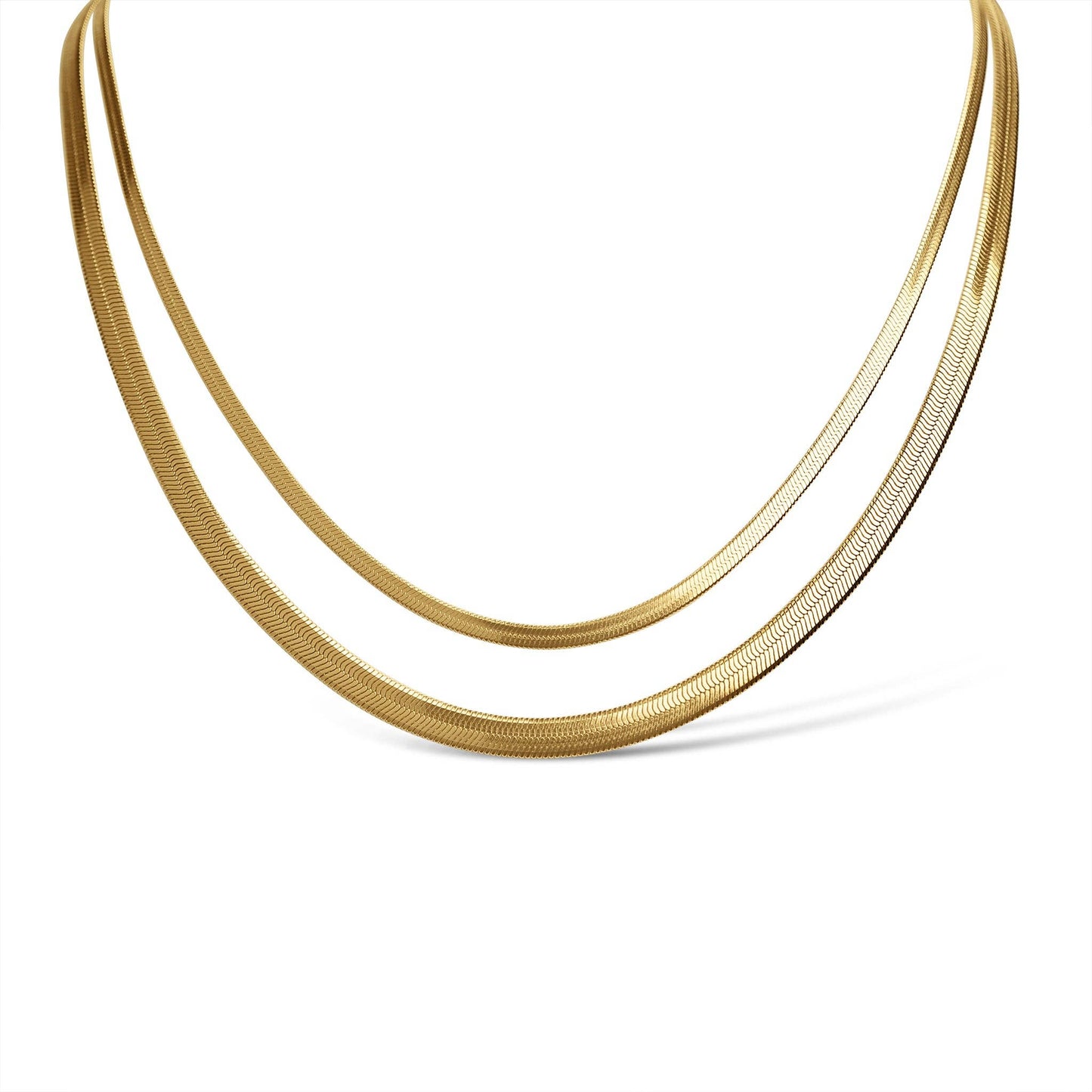 18K Gold Stainless Steel Herringbone Chain Necklace: 14" / 3mm