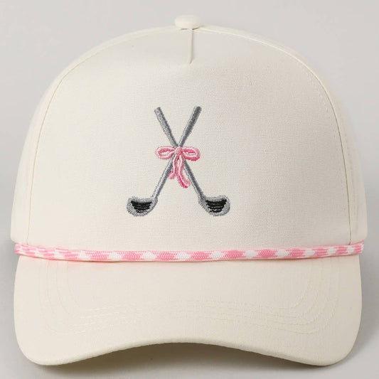 Golf Clubs with Ribbon Embroidered Trucker Hat: Pink / ONE SIZE