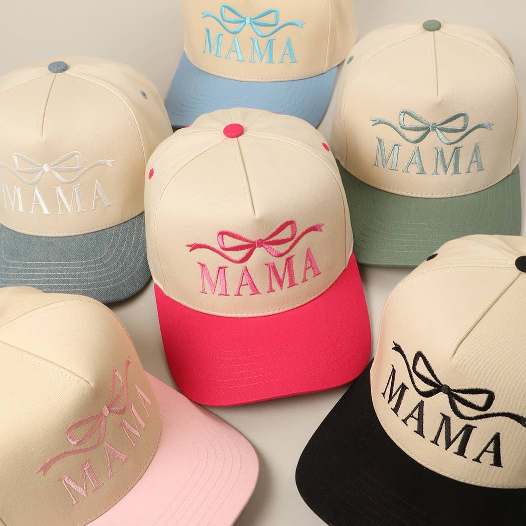 MAMA Ribbon Embroidered Two-Tone Trucker Hat: DENIM / ONE SIZE