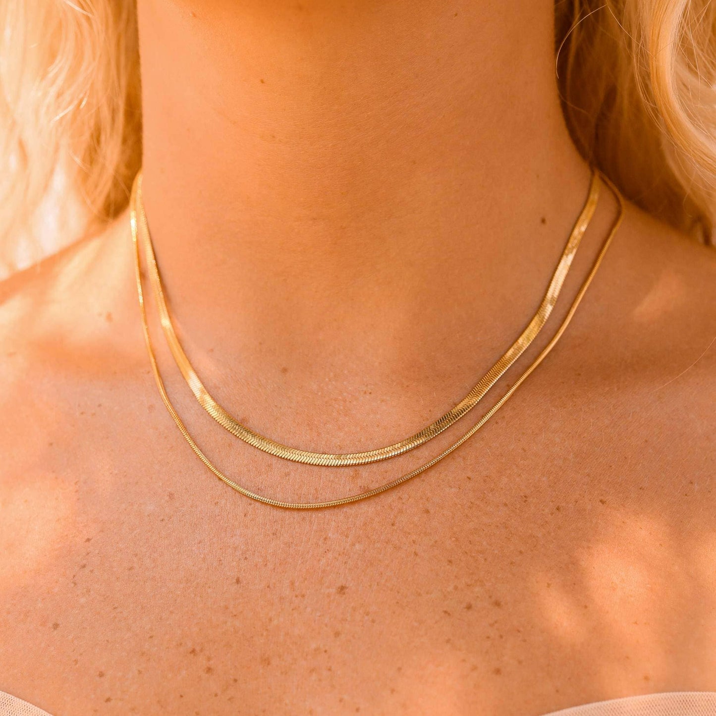 18K Gold Stainless Steel Herringbone Chain Necklace: 14" / 3mm