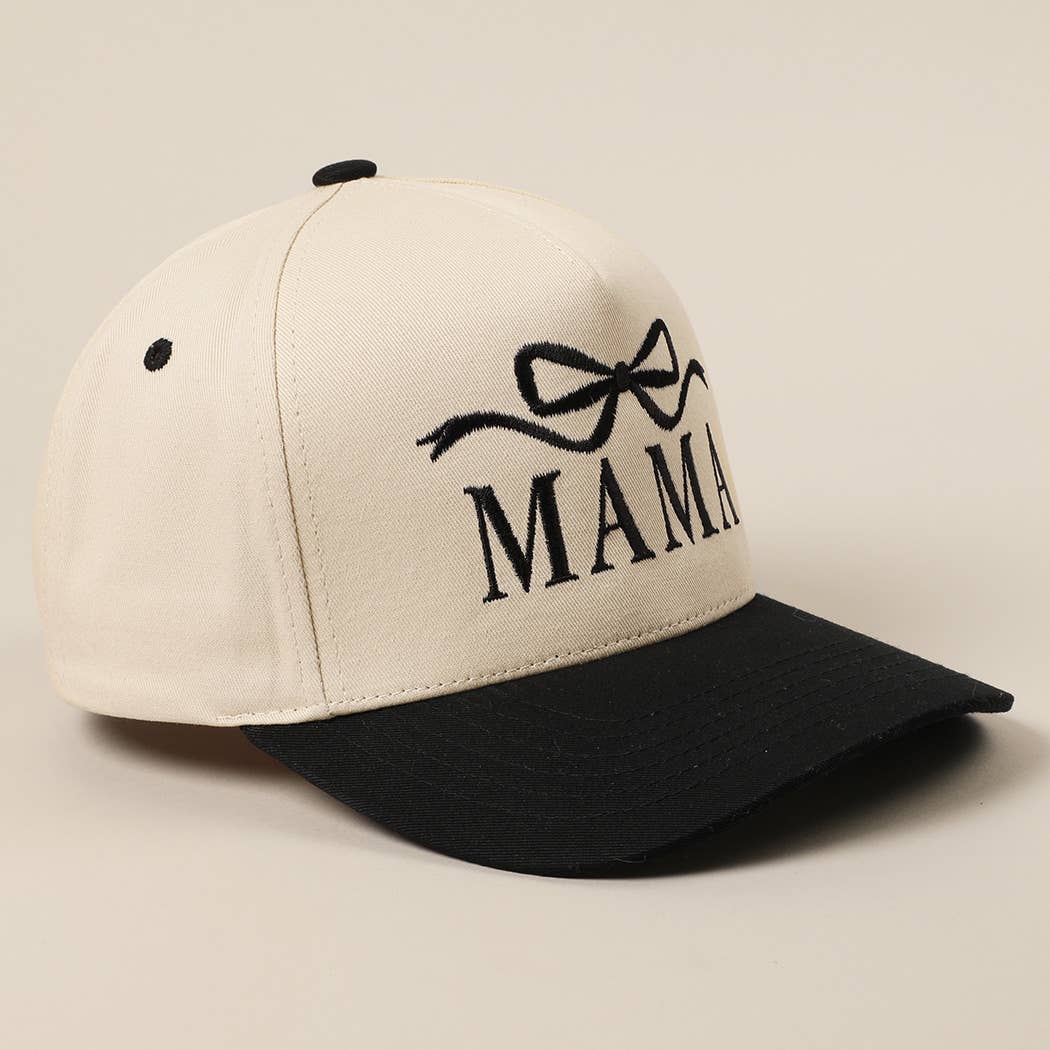 MAMA Ribbon Embroidered Two-Tone Trucker Hat: DENIM / ONE SIZE