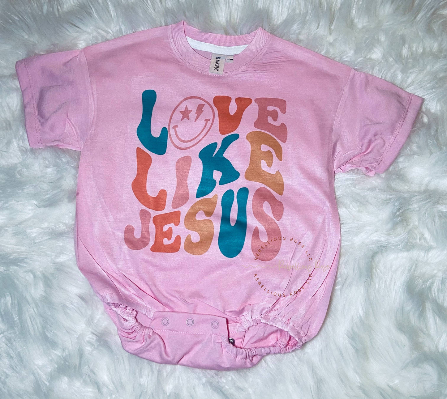 Love Like Jesus Oversized Baby Bubble Romper: 12-18M