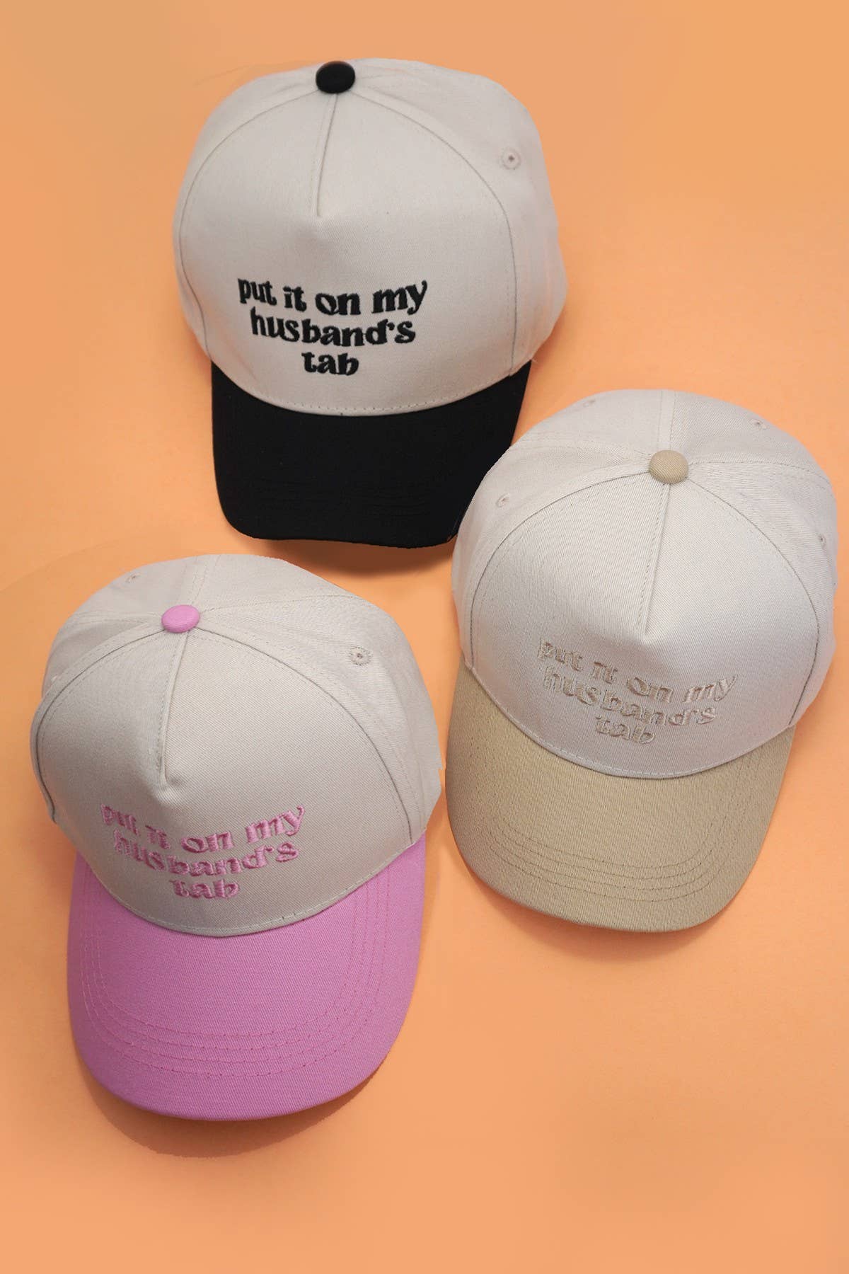 TWO TONE EMBROIDERY  WORD BASEBALL HAT CAP | 40HW730: Black