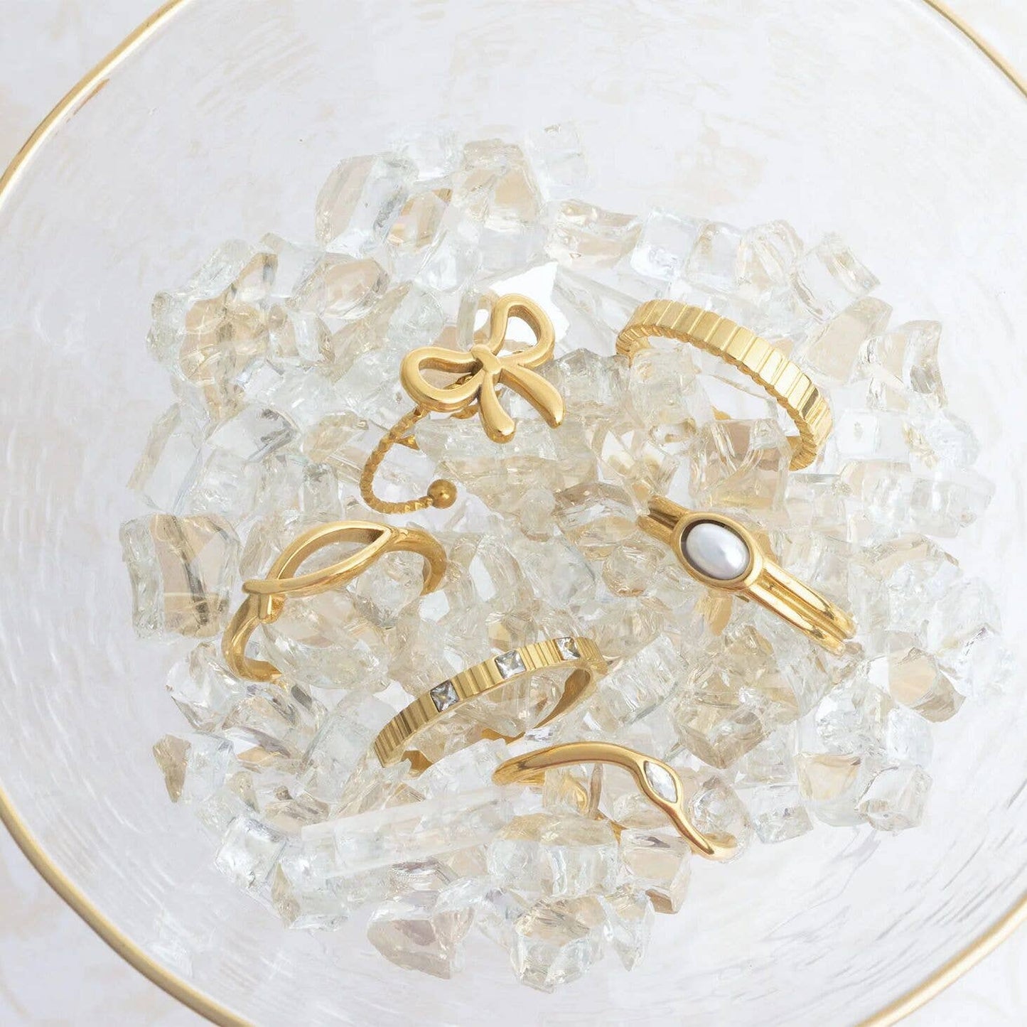 18K Gold PVD Stainless Steel Fluted Stacking Ring: Gold / 7