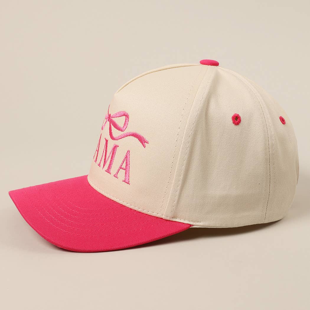 MAMA Ribbon Embroidered Two-Tone Trucker Hat: DENIM / ONE SIZE