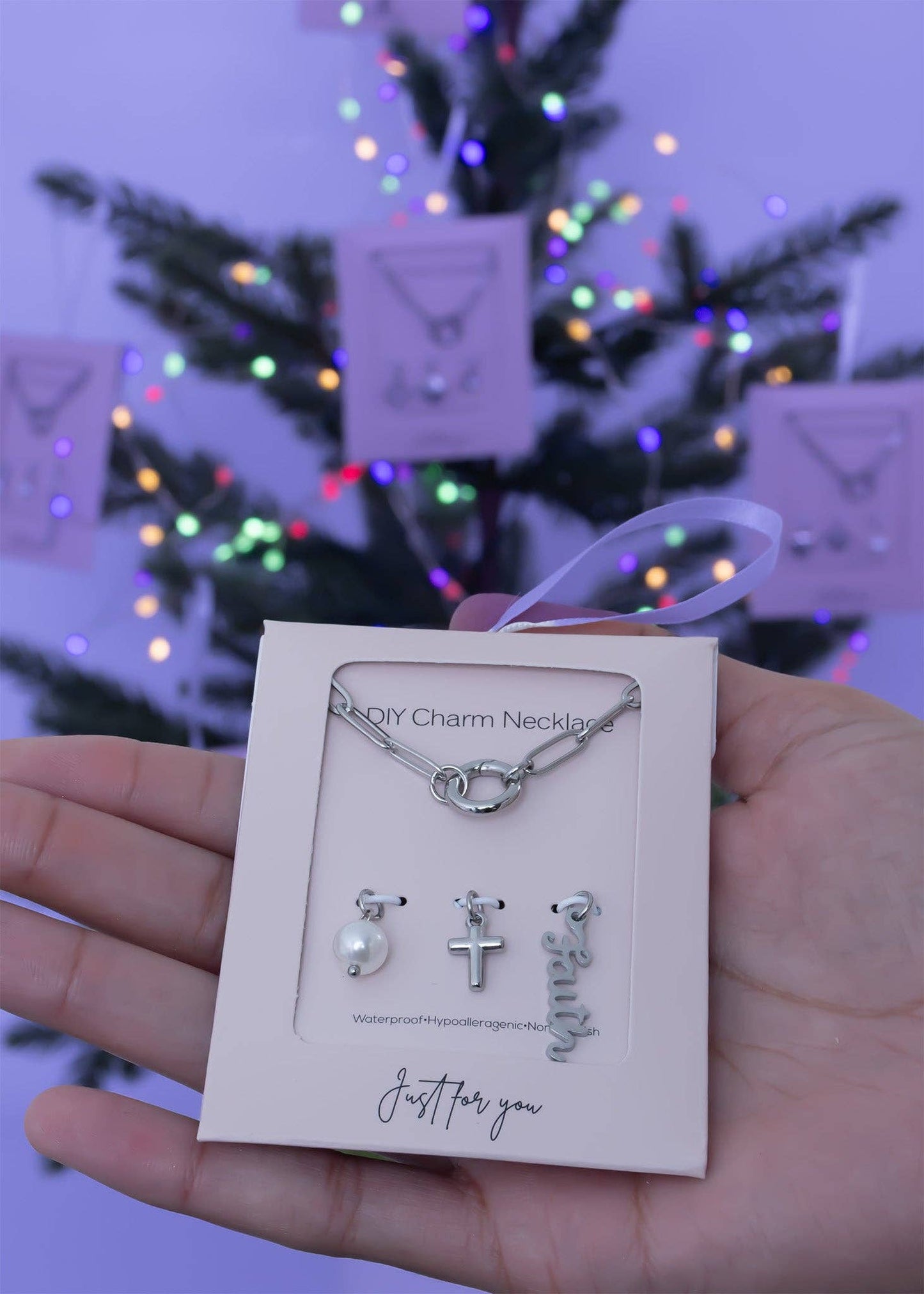 Gold Stainless Steel Faith Charm Holder Necklace Gift Set: Gold