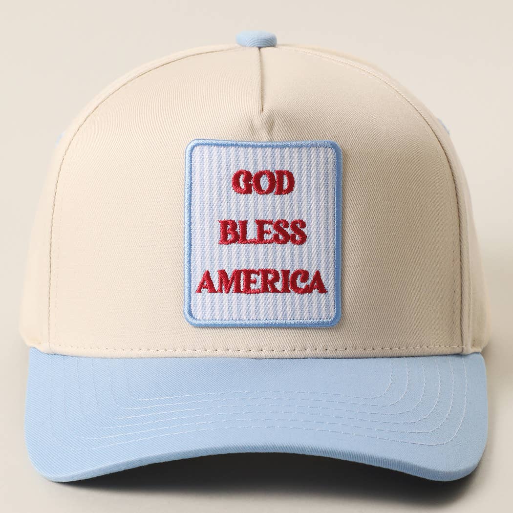GOD BLESS AMERICA Embroidered Patch Two Tone Trucker Hat: SKY BLUE / ONE SIZE