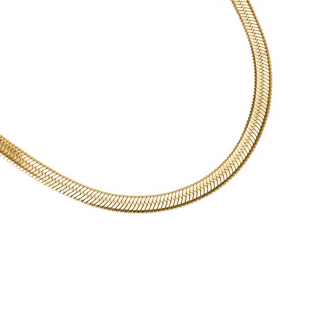 18K Gold Stainless Steel Herringbone Chain Necklace: 14" / 3mm