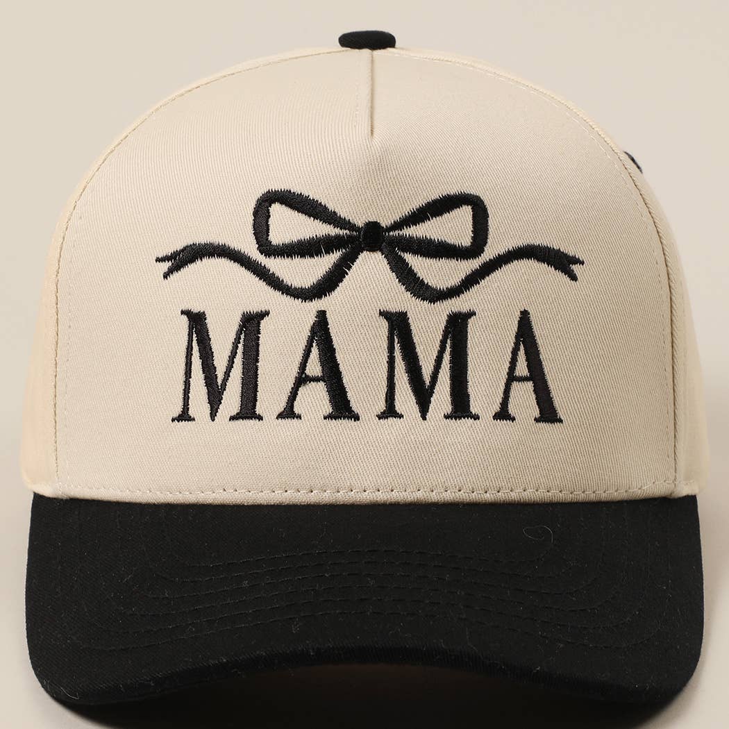 MAMA Ribbon Embroidered Two-Tone Trucker Hat: DENIM / ONE SIZE