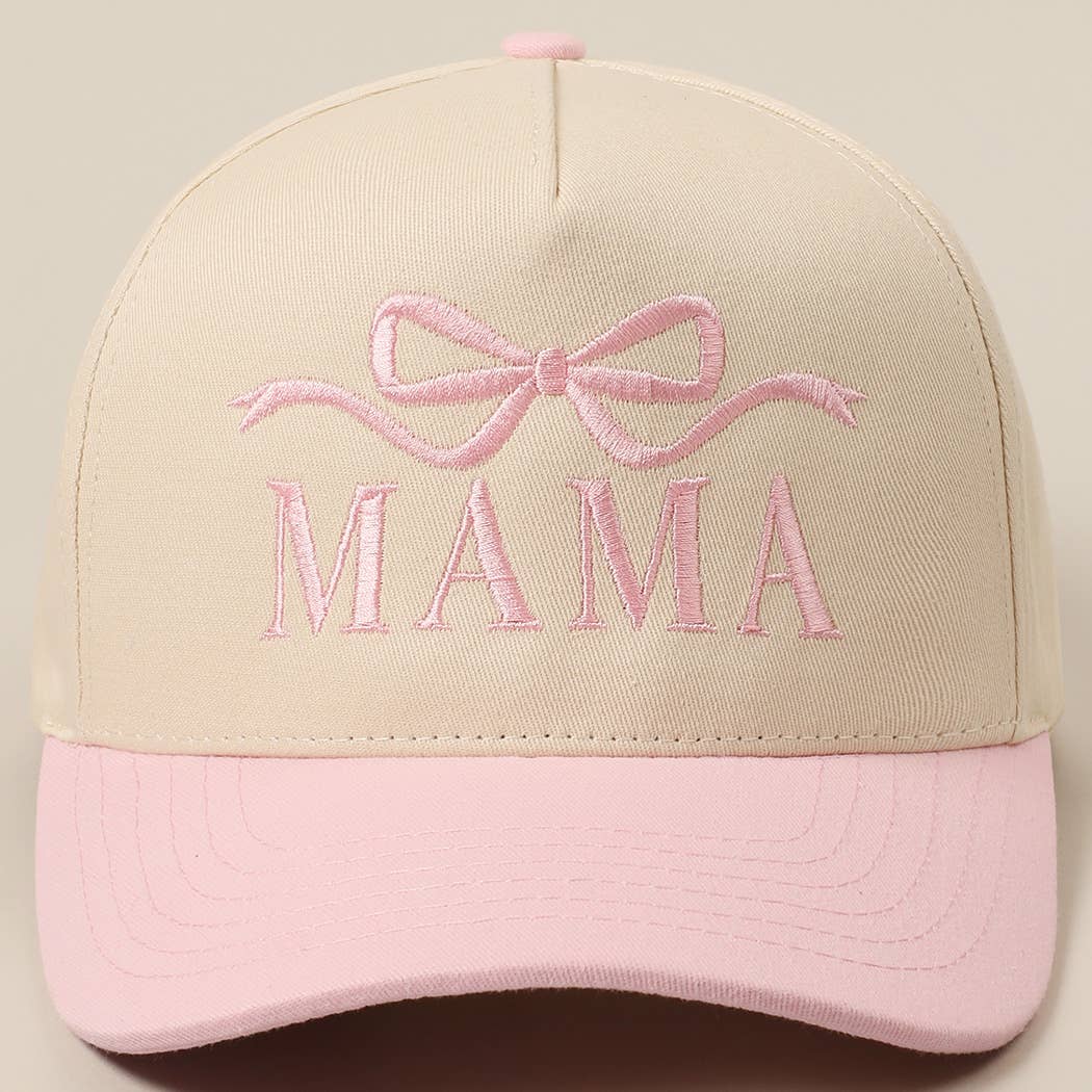 MAMA Ribbon Embroidered Two-Tone Trucker Hat: DENIM / ONE SIZE