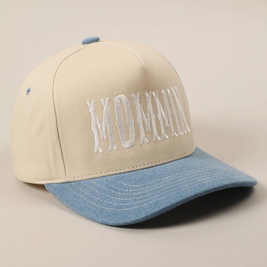 MOMMIN' Letter Embroidery Two-Tone Trucker Hat: Black / ONE SIZE