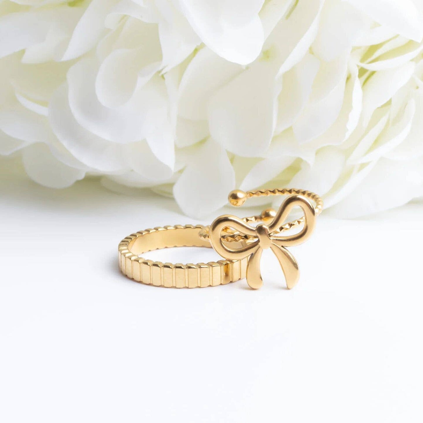 18K Gold PVD Stainless Steel Fluted Stacking Ring: Gold / 7
