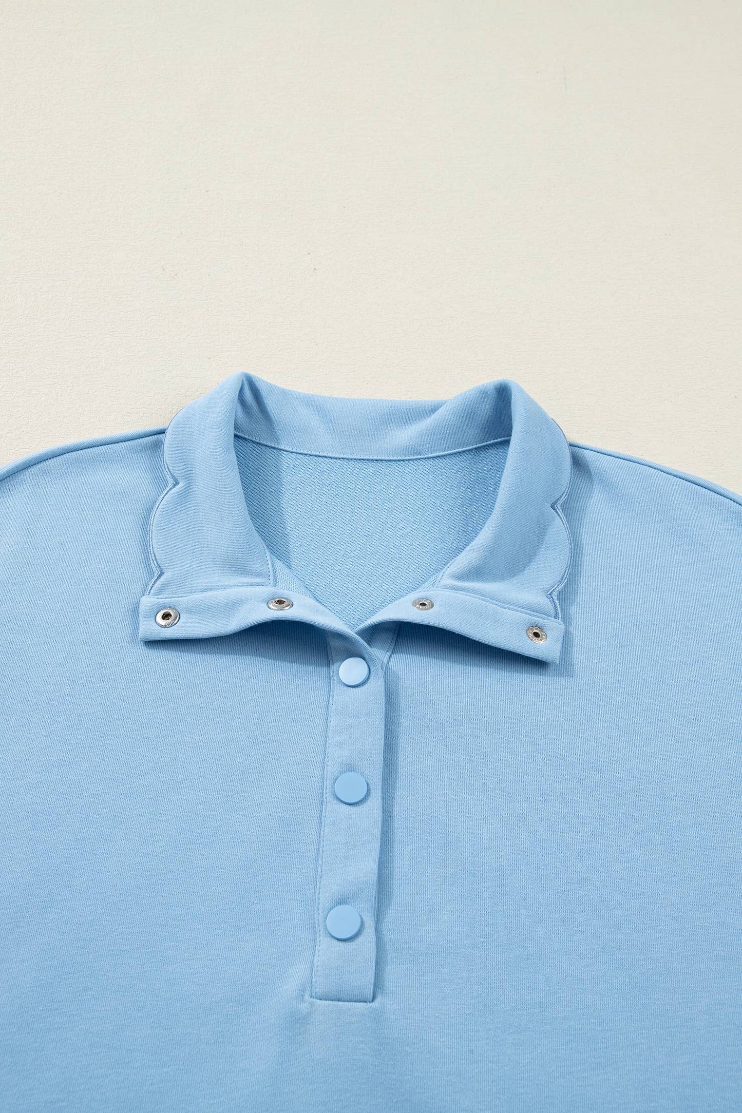 Button Polo Collar Short Sleeve Scallop Hem Mini Dress S-4X: Beau Blue / Plus-1X