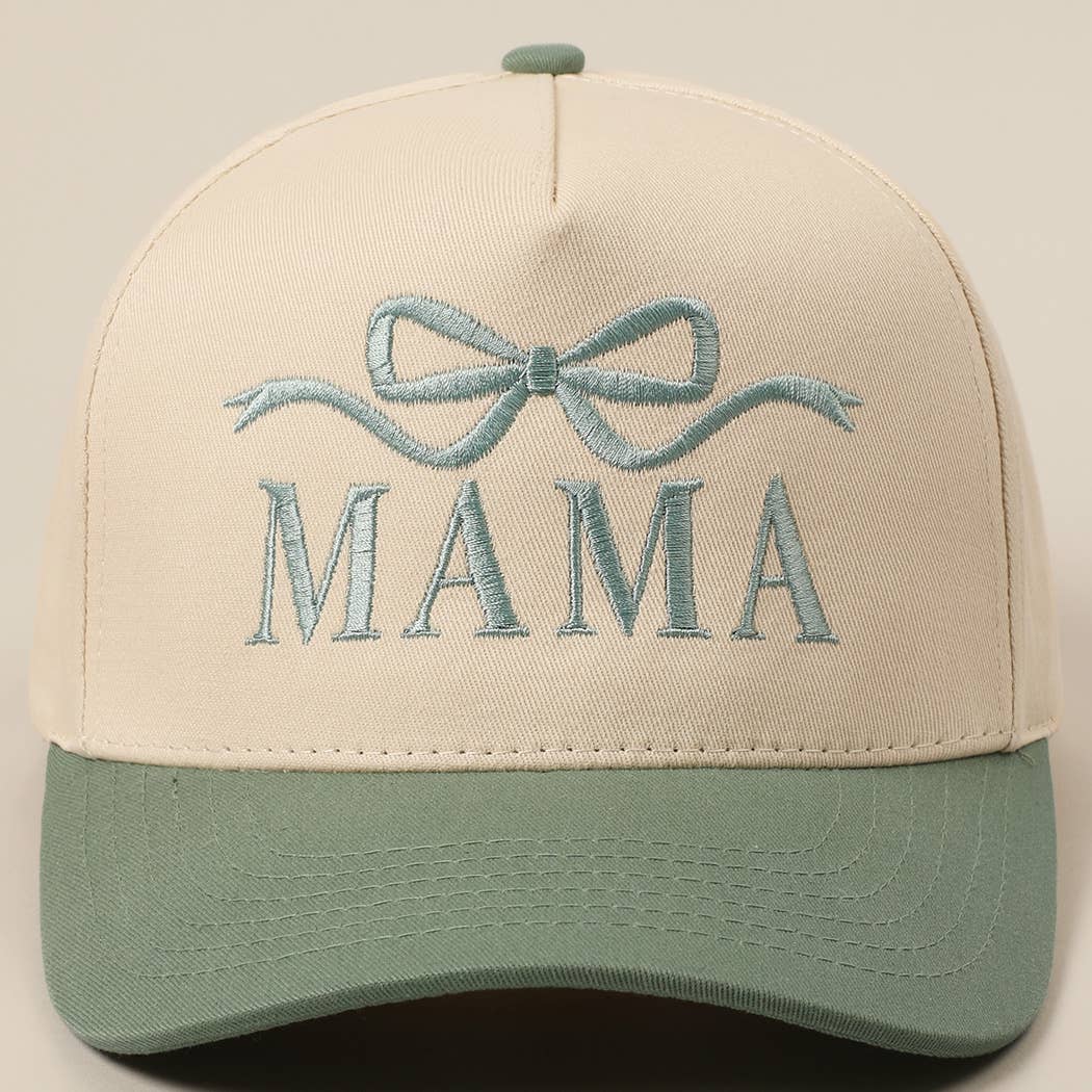 MAMA Ribbon Embroidered Two-Tone Trucker Hat: DENIM / ONE SIZE