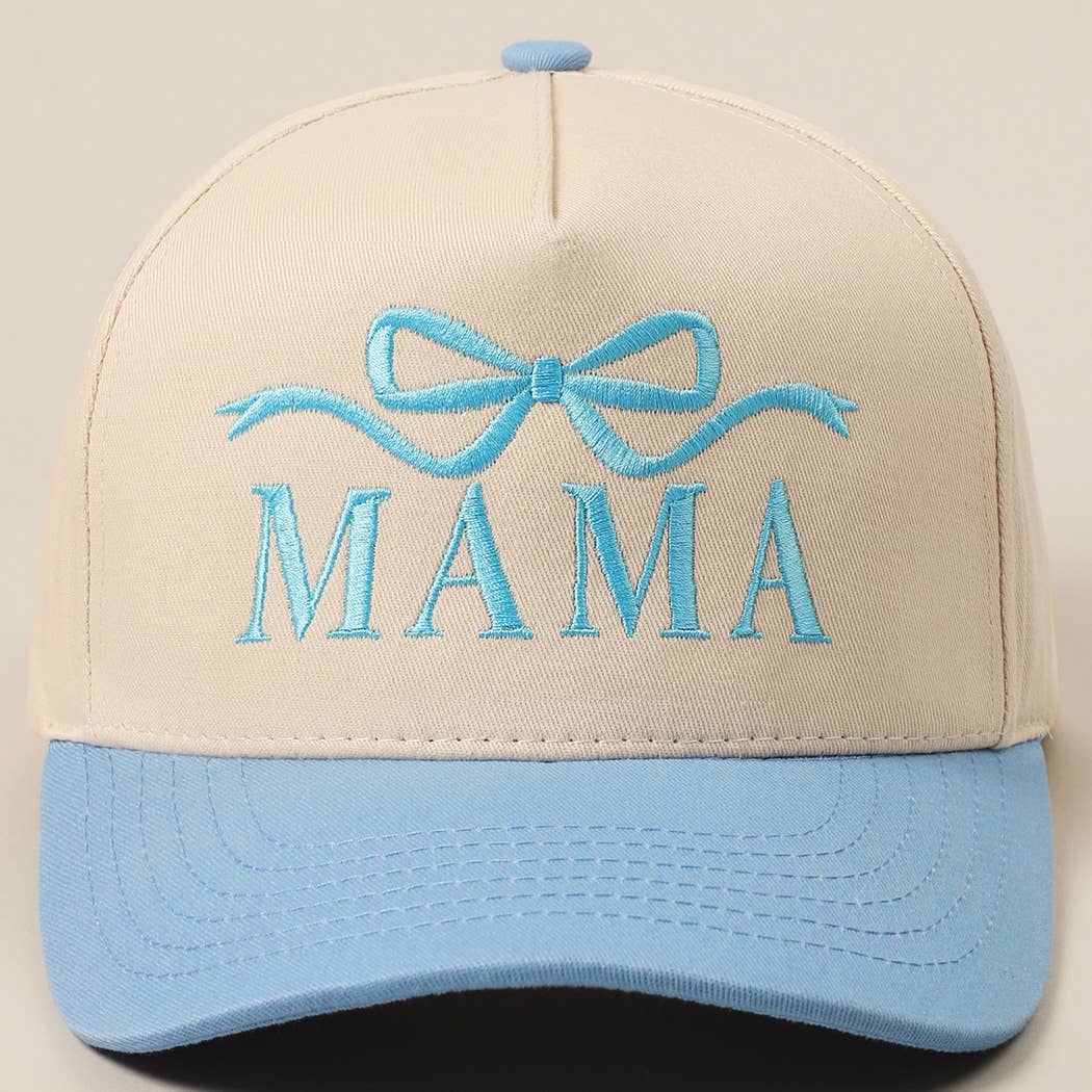 MAMA Ribbon Embroidered Two-Tone Trucker Hat: DENIM / ONE SIZE