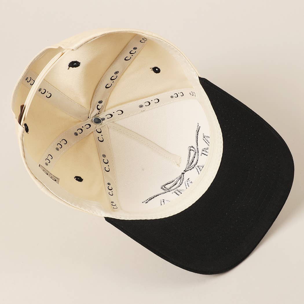 MAMA Ribbon Embroidered Two-Tone Trucker Hat: DENIM / ONE SIZE