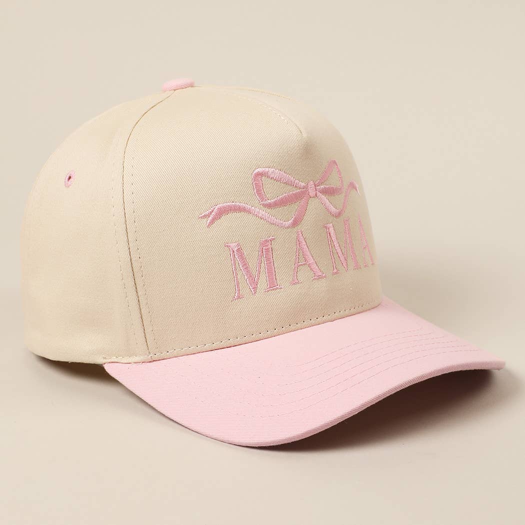 MAMA Ribbon Embroidered Two-Tone Trucker Hat: DENIM / ONE SIZE