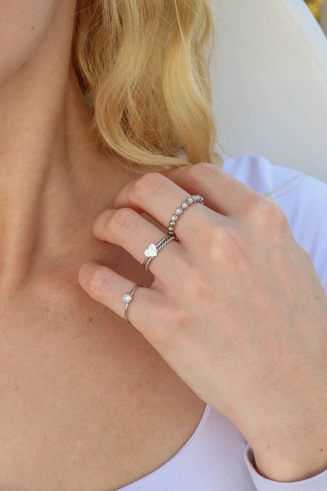 Stainless Steel Birthstone Stacking Ring: March / 7