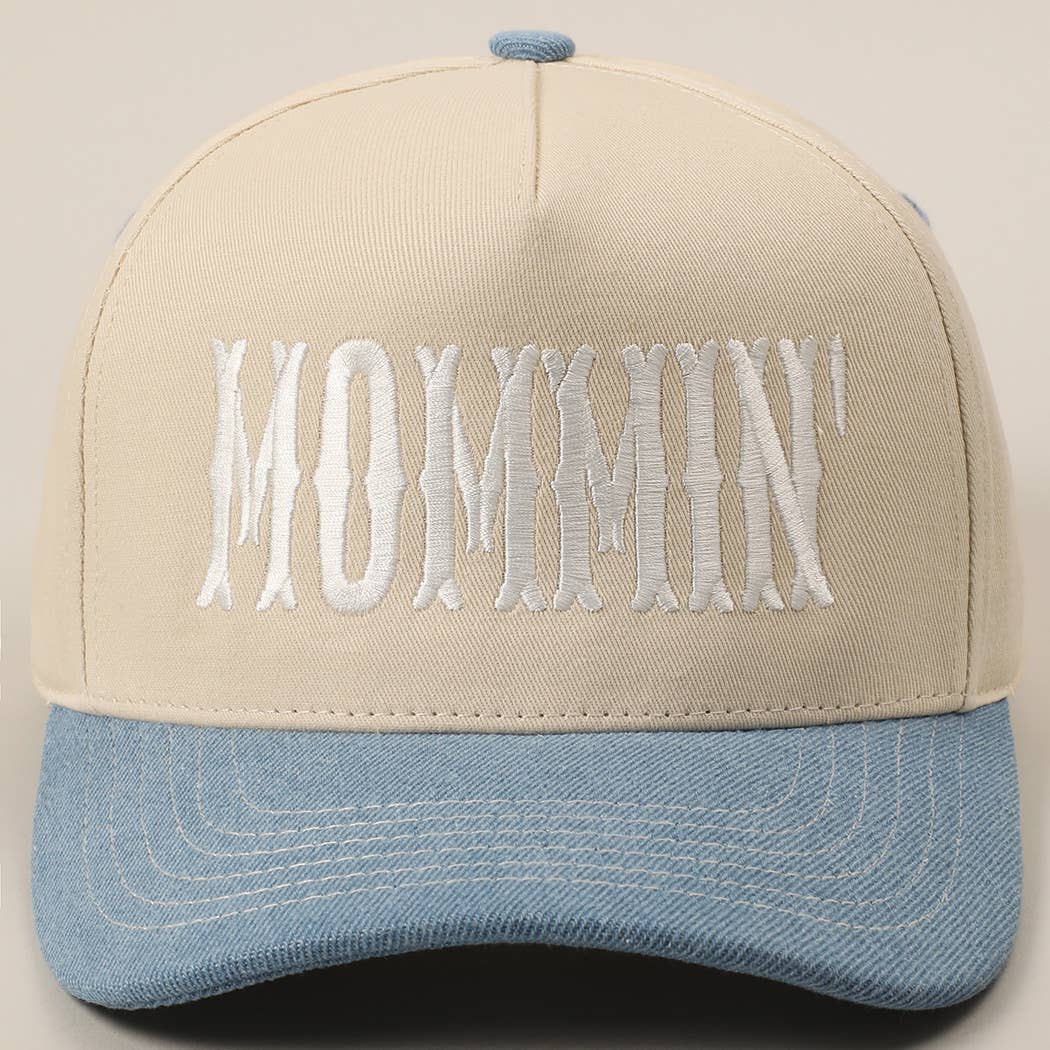 MOMMIN' Letter Embroidery Two-Tone Trucker Hat: Black / ONE SIZE