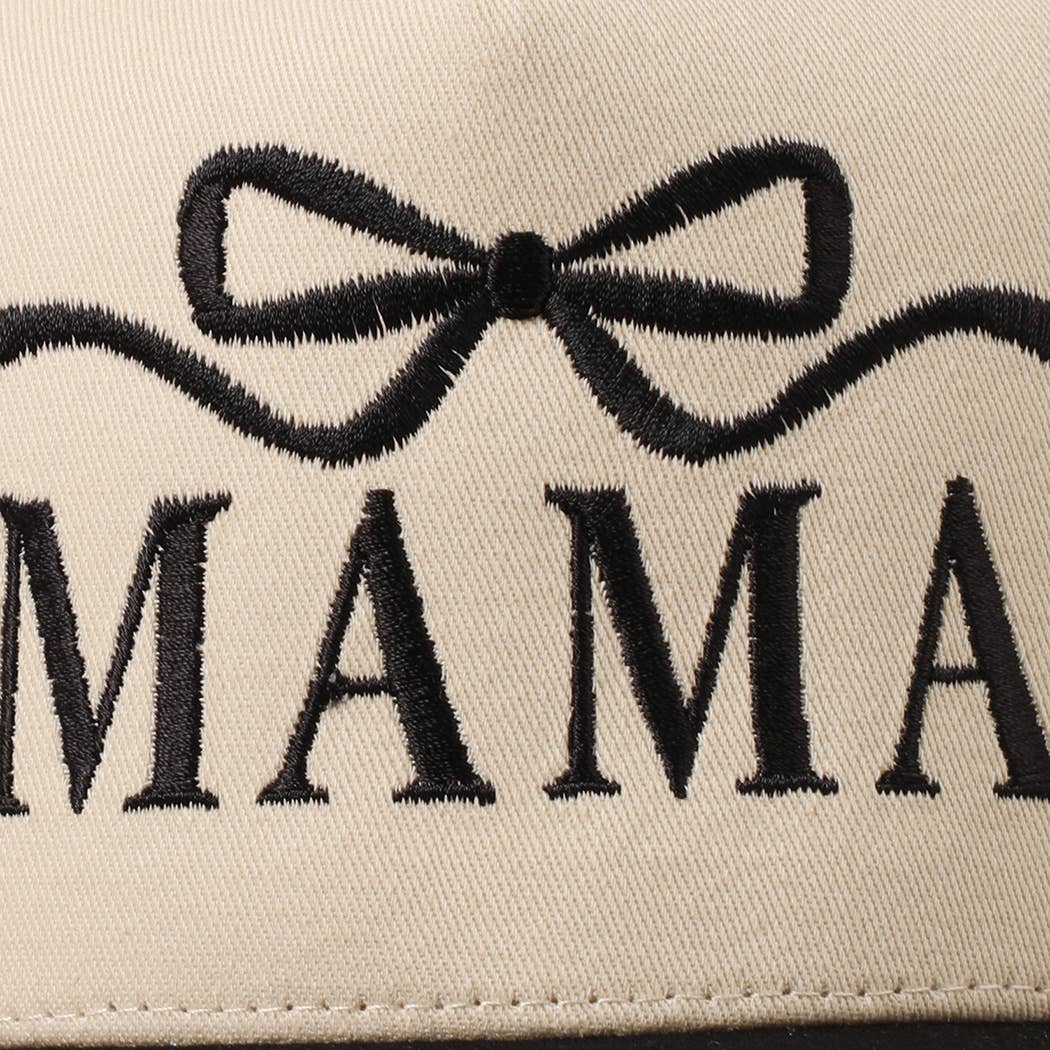 MAMA Ribbon Embroidered Two-Tone Trucker Hat: DENIM / ONE SIZE