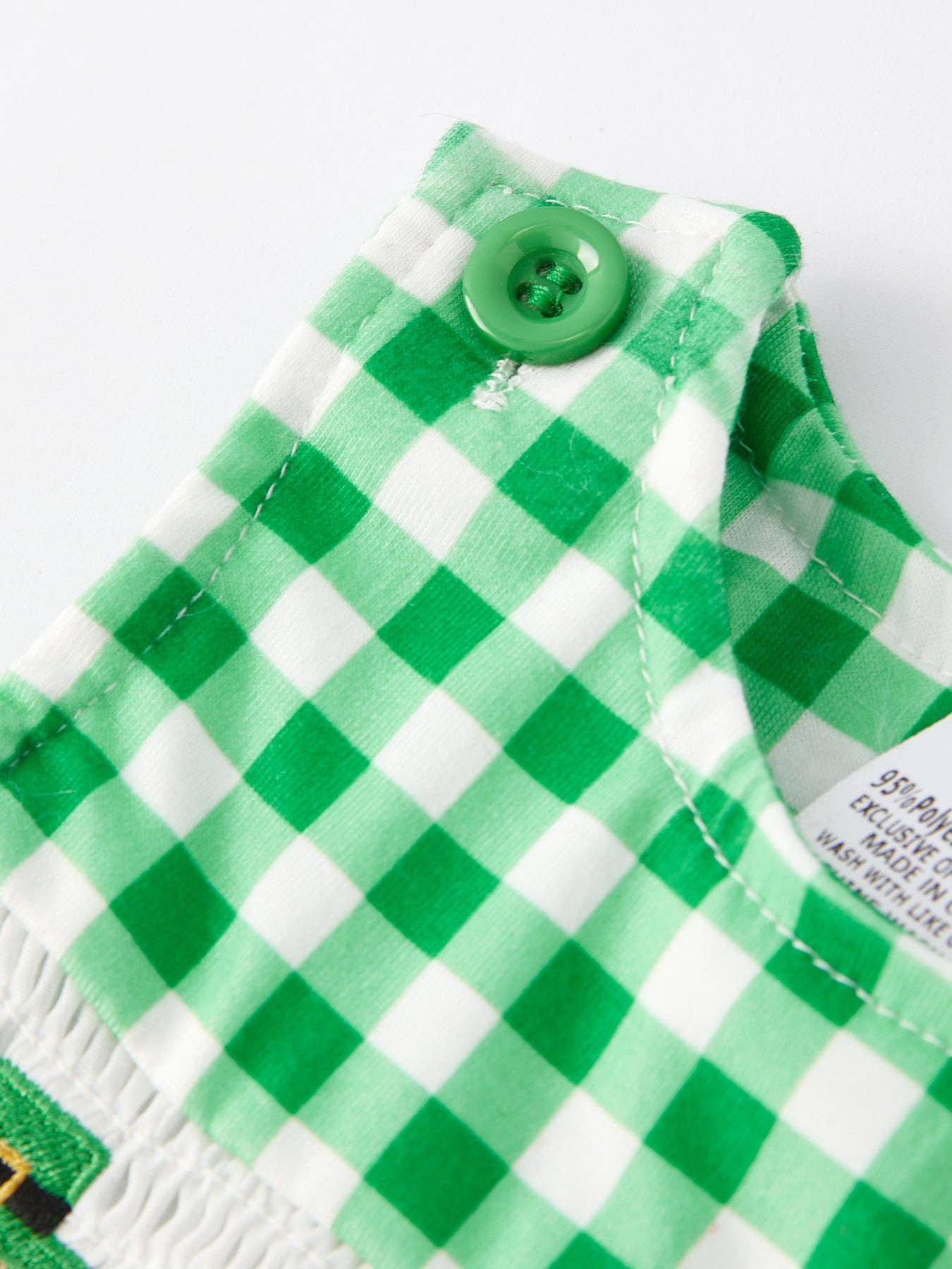 St. Patrick's Day Smocking Embroidered Green Plaid Boys' Romper: 12M