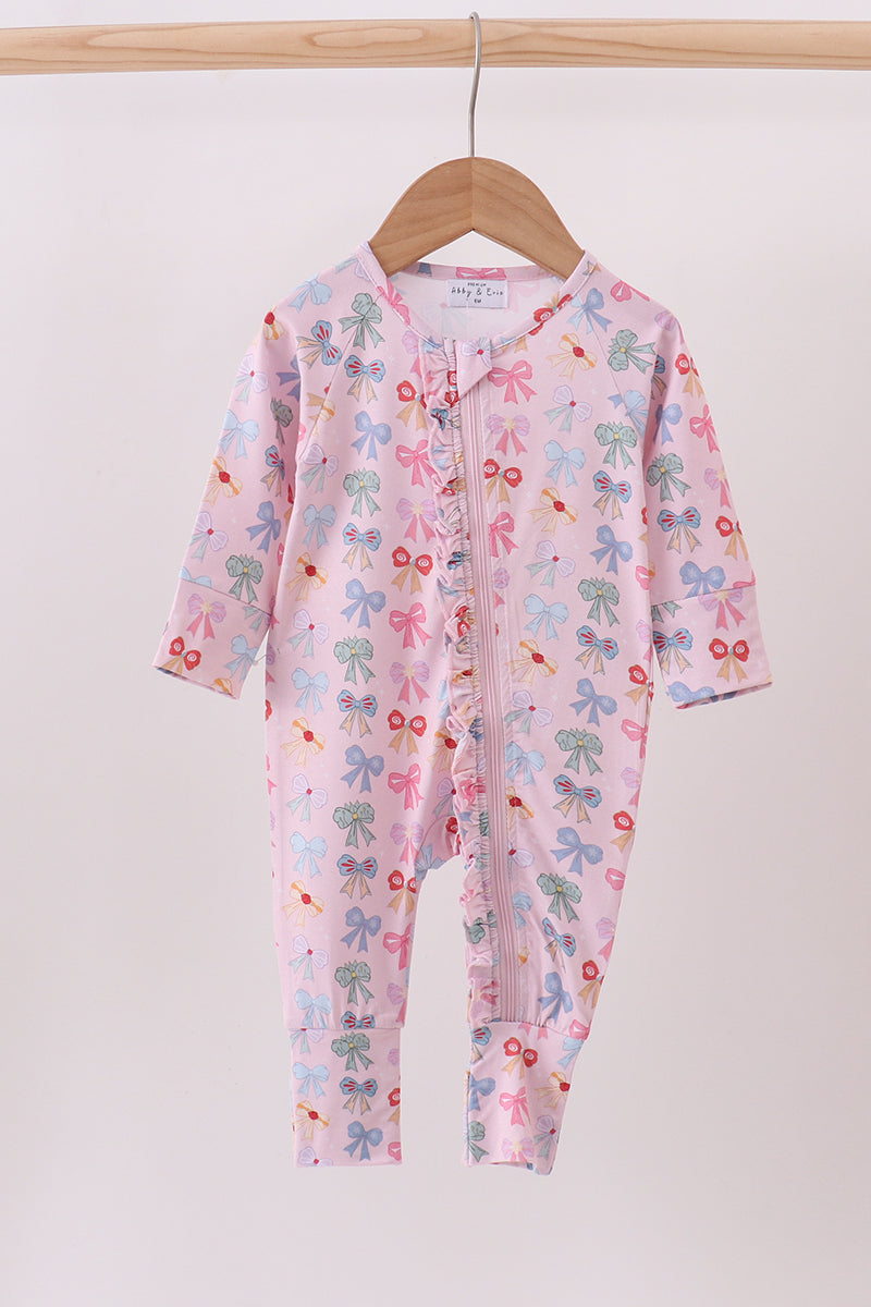 Premium whimsical bows ruffle bamboo romper