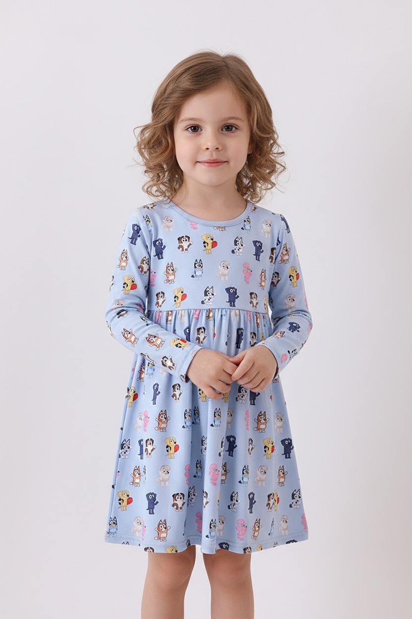Premium blue character print bamboo dress