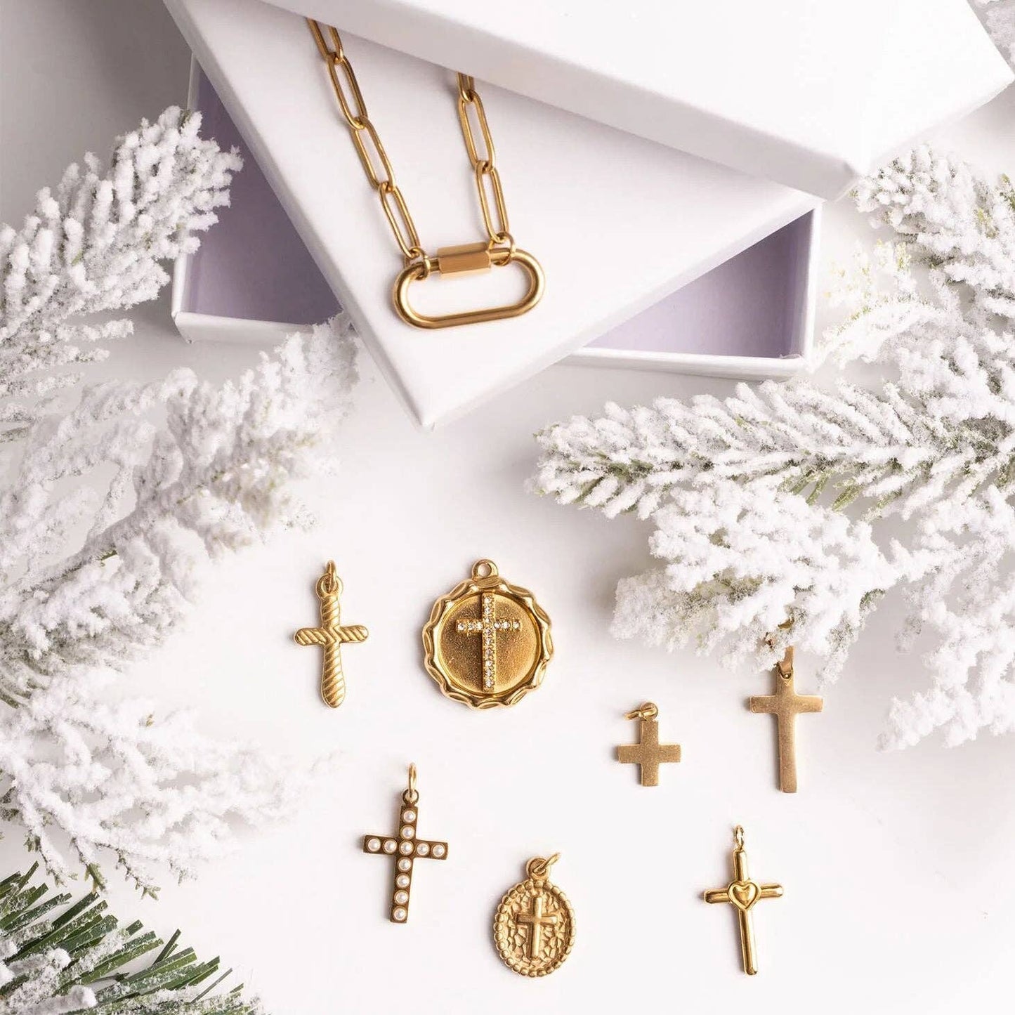 18K Gold PVD Stainless Steel Stone Cross Pendant: Gold