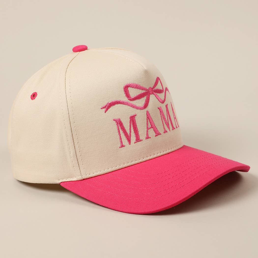 MAMA Ribbon Embroidered Two-Tone Trucker Hat: DENIM / ONE SIZE