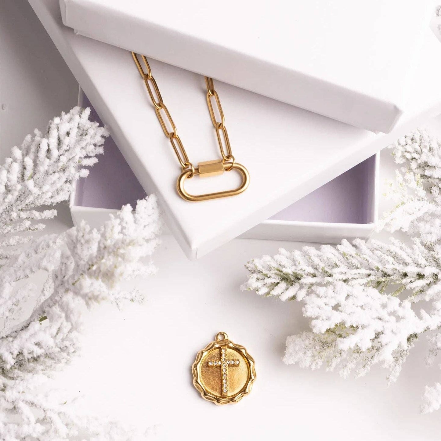 18K Gold PVD Stainless Steel Stone Cross Pendant: Gold