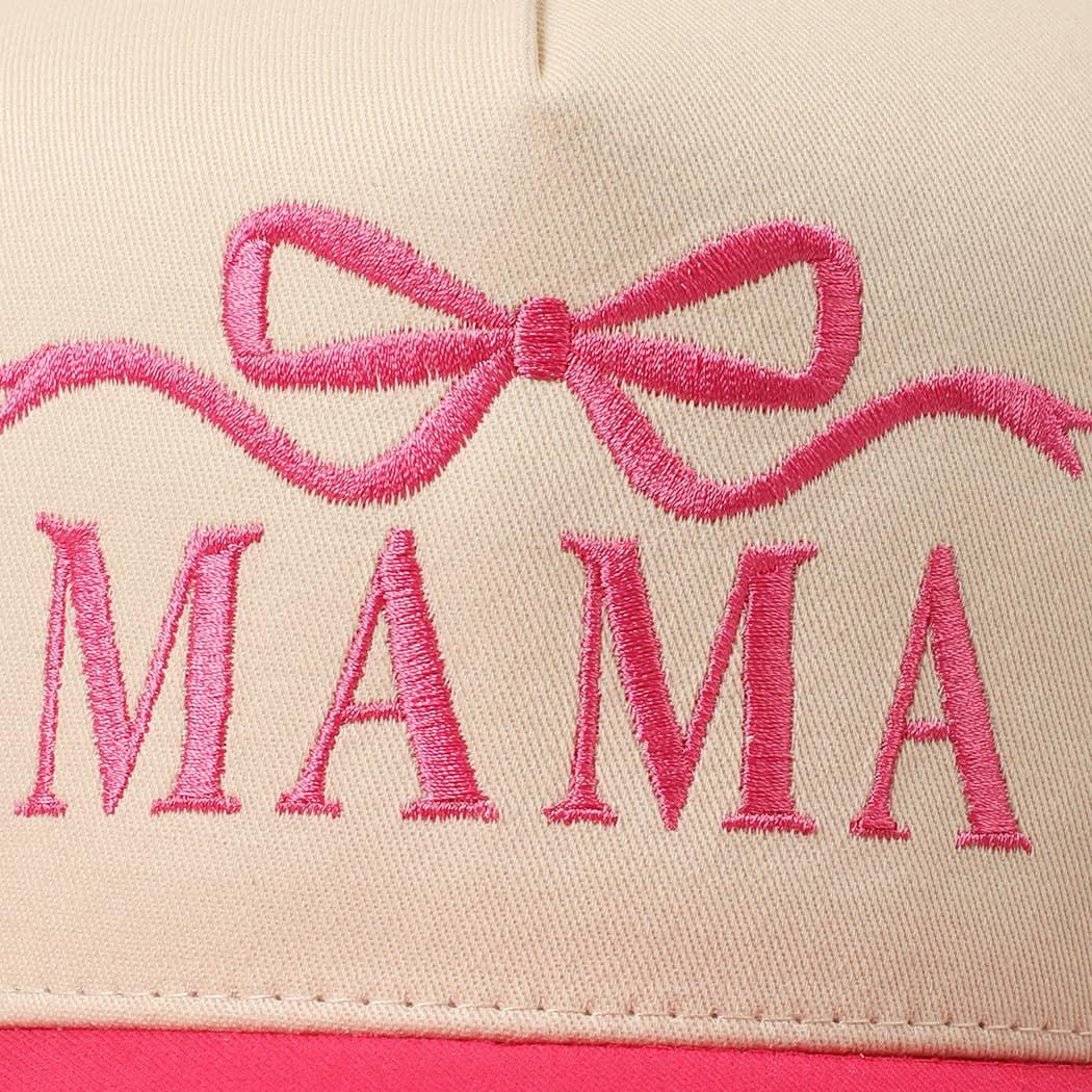 MAMA Ribbon Embroidered Two-Tone Trucker Hat: DENIM / ONE SIZE